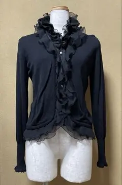 TO BE CHICフリル付き黒長袖カーディガン