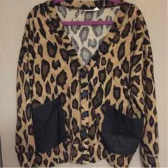 ヒョウ柄異素材カーディガン美品