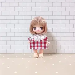 ぷちリカちゃん服 白無地ミニワンピース&白ドット柄吊りスカートセット