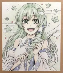 手描きアナログイラスト　東方Project 東風谷早苗　ファンアート