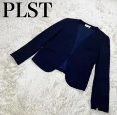 PLST ノーカラージャケット レディース 紺 ネイビー Sサイズのサムネイル
