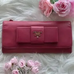 美品 PRADA フィオッコ ラウンドファスナー 長財布 ピンク レディース