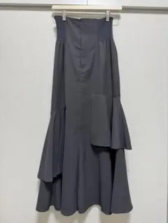 ココディール ニットコルセットアシメティアードスカート グレー チャコール M