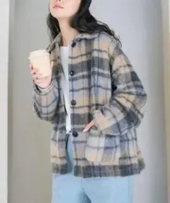 新品未使用 フリークスストア シャギーチェック 襟付きジャケット グレー