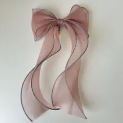 未使用　リボン　ピンク　シアー　ラメ　ヘアアクセサリー