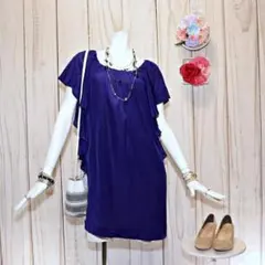 ダイアグラム フリルワンピース S フレンチスリーブ ロイヤルブルー ドレス