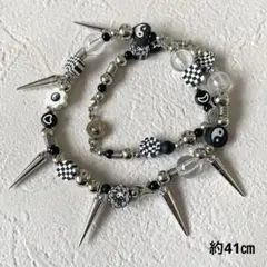 ハンドメイド ビーズ ネックレス モノトーン スパイク 陰陽 チェッカー y2k