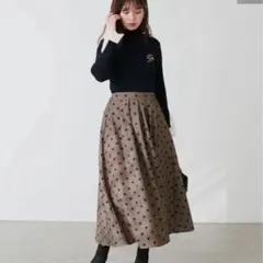 美品✿ ドットボリュームスカート モカ ナチュラルクチュール