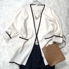 DoCLASSE ノーカラー ロングカーディガンL アイボリー ライトジャケット