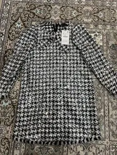ZARA 千鳥格子柄 スパンコール ノーカラージャケットのサムネイル