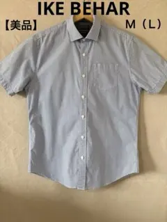 【美品】IKE BEHAR★③白×ネイビー 総柄★ストレッチ混 半袖シャツのサムネイル