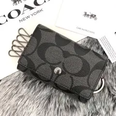 新品☆ COACH(コーチ)メンズ ブラック シグネチャー レザー キーケース