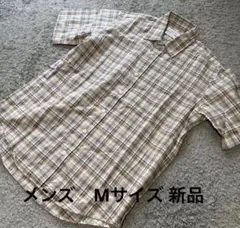 h*o様 メンズ リネンプラスチェック半袖シャツベージュ系M 新品のサムネイル