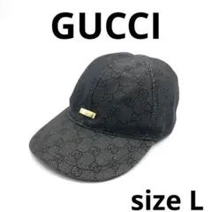 GUCCI グッチ キャップ 帽子 GG キャンバス 総柄 ロゴプレート 黒系