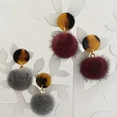 選べる7色♩ 丸べっ甲風&ファーボールピアス