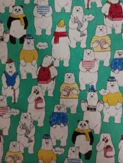 COSMO TEXTILE くま柄 生地 108cm巾×50cm グリーン