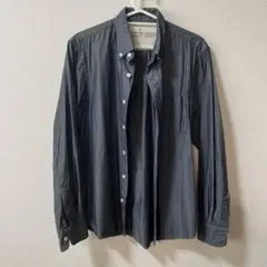 無印良品ストライプ 長袖シャツ M チャコールグレー