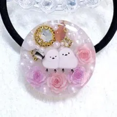 ③-②②レジンヘアゴム。ピンク薔薇パーツ。シマエナガ。 - メルカリ
