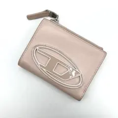 美品✨ディーゼル　ミニウォレット　二つ折り財布　Dロゴ　メタルロゴ　ピンク