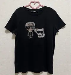 KARL LAGERFELD Tシャツ ブラック キャラクター キラキラストーン