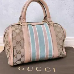 GUCCI GGキャンバス シェリーライン ピンク ボストン ハンドバッグ