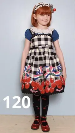 シャーリーテンプル　チェリーギンガム　ジャンバースカート　120