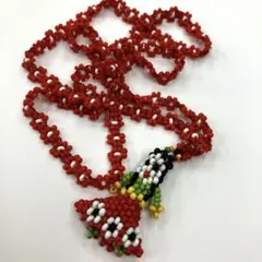 昭和レトロ　手作りビーズネックレス 赤と白