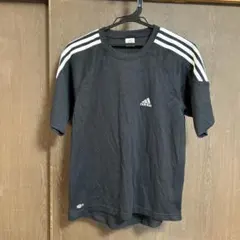adidas 黒 3ストライプ Tシャツ メンズL 半袖 ロゴ入り