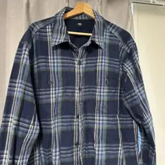 UNIQLO XL ネルシャツ ネイビー系 チェック柄