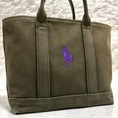 RALPH LAUREN トートバッグ　キャンバス　カーキ　刺繍ロゴ