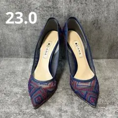 【ダイアナ】刺繍入りシースルーハイヒール　パンプス　赤　青　23cm メッシュ