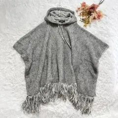Forever21 ニットポンチョ フード付き 体型カバー フリンジ 秋冬八分袖