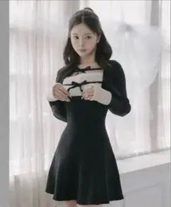 ダーリッチ リボンファーフレアニットミニワンピース