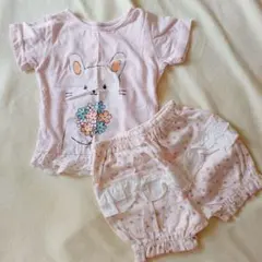ウサギイラスト ピンクTシャツ＆ショートパンツセット 80cm