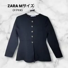 ZARA ノーカラージャケット 黒 フレアシルエット