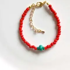 ターコイズ×トルコ石×ビーズブレスレット　ハンドメイド
