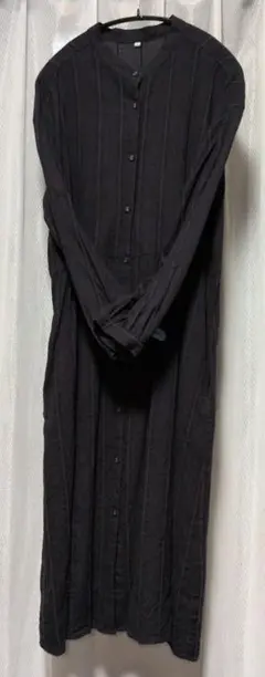 ブラックストライプシャツワンピース　LL