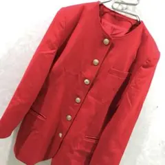 90ｓ オールドデザイン ノーカラー ジャケット ヴィンテージ 赤 フリー