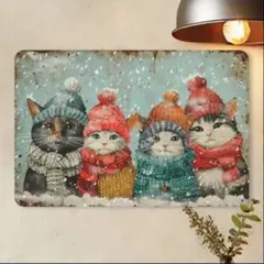看板 プレート　インテリアボード　ガーデン雑貨　猫　丸型　ブリキ　ウェルカム