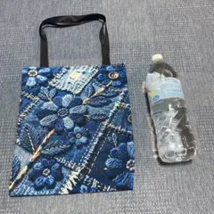 デニム風 花柄 エコバッグ サブバッグ
