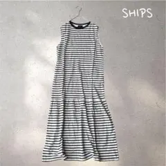 1047＊シップス【L】ノースリーブワンピース　ボーダー　ホワイト　ブラック　紺