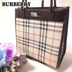 【美品】バーバリー ミニ トートバッグ ノバチェック プレートロゴ キャンバス