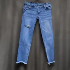 グレイル　スキニーデニム 裾フリンジ デニムパンツ　ブルー ダメージ加工