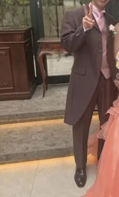 タキシード　結婚式　新郎　ブラウンASサイズ