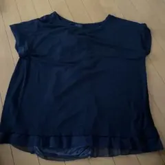 ネイビー フリル裾 バックリボン 半袖トップス