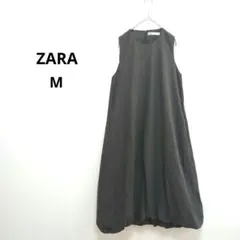 【ザラ】ZARA ロングワンピース ノースリーブ バルーン ブラウン M相当