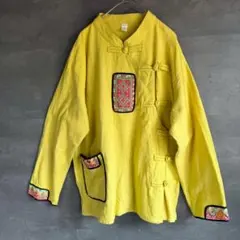 エスニック チャイナジャケット 刺繍 コットン100% 黄色 タイ製 0812 