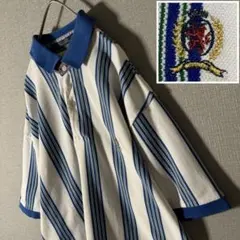 オールドトミー トミーヒルフィガー ポロシャツ 襟切替 ストライプ 刺繍ロゴ M