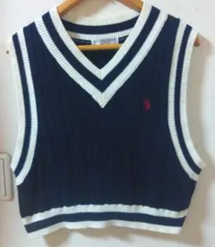 us polo assn ベストネイビー Vネック リブ編み スクールベスト