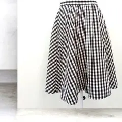 【IÉNA】ギンガムチェック フレアスカート　裏地有　コットン100% 日本製
